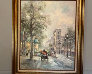 Original Oil on Canvas European Street Scene by MONSERRAT S. TORRENS