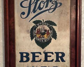 Early 1900's Antique STORZ Brewing Co "Beer On Tap" Large Self Framed Metal Sign