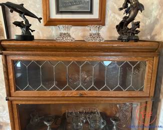 Antique Leaded Top Four Stack Barrister Bookcase
