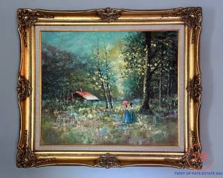 Original Oil on Canvas Cottage in Forest Scene by JASON MICHAELS