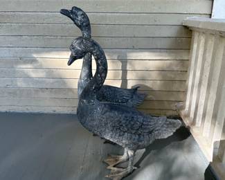 Early 1900's Antique Decorative English Victorian Carden Cast Metal Geese - PAIR