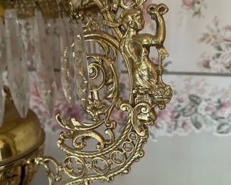 Antique Electrified Hanging Parlor Lamp with Burmese Glass Shade