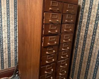 Antique 20 Drawer Oak Library Card Catalog Cabinet