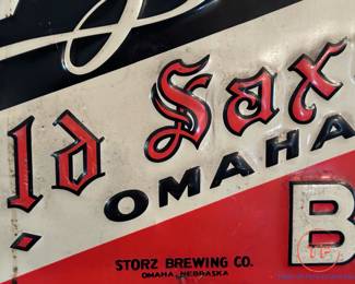 Pre-Prohibition STORZ Brewing Company Old Saxon Brand OMAHA NEBRASKA Tin Metal Beer Sign