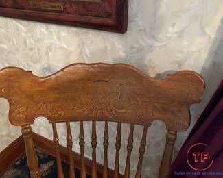 1800's German Rocking Chair with North Wind Carving