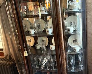 Early 1900's American Quarter Sawn Oak Veneer Triple Bow Front China Cabinet with Paw Feet