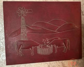 1950's Leather Embossed Scenic Prairie Range Nebraska Sandhills Cattle Farm Setting