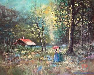 Original Oil on Canvas Cottage in Forest Scene by JASON MICHAELS