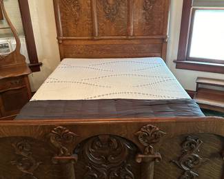 Victorian Style Carved Oak Bed