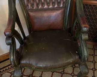 Antique Leather Tufted Armchair with Claw Feet