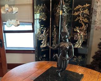 Modern Bronze Buddhist Diety Nairatmya 36" Sculpture on Marble Base