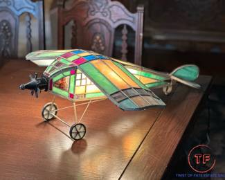 Charles Lindbergh era "Spirit of St. Louis" Leaded Glass Art Deco Table Lamp