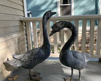 Early 1900's Antique Decorative English Victorian Carden Cast Metal Geese - PAIR