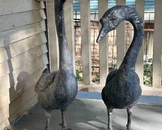 Early 1900's Antique Decorative English Victorian Carden Cast Metal Geese - PAIR