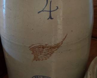 1930's RED WING UNION Stoneware #4 Butter Churn Crock with Lid and Wood Rod Agitator