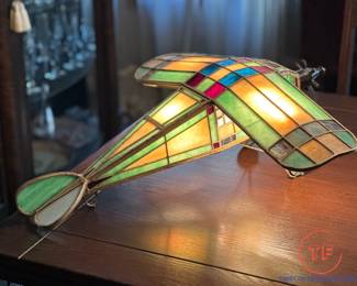 Charles Lindbergh era "Spirit of St. Louis" Leaded Glass Art Deco Table Lamp