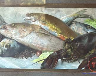 Victorian Fish & Lobster Game Color Lithograph