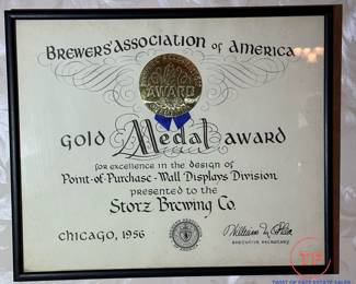 1956 Brewer's Association Gold Medal Award Presented to STORZ Brewing Company