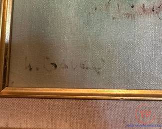 Original Oil on Canvas by WILLI BAUER German Impressionist Untitled Scenic Landscape Cottage on River