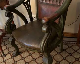 Antique Leather Tufted Armchair with Claw Feet