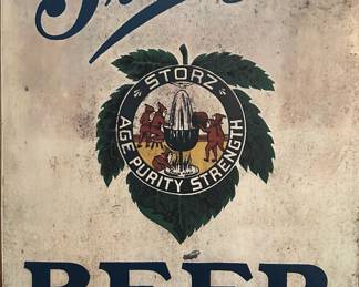 Early 1900's Antique STORZ Brewing Co "Beer On Tap" Large Self Framed Metal Sign