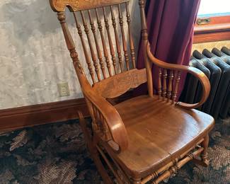 1800's German Rocking Chair with North Wind Carving
