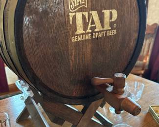 Vintage Genuine STORZ Draft Beer Tap Wooden Barrel Keg with Stand and Tapper