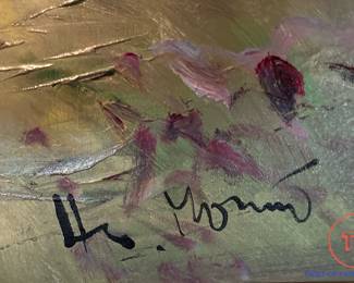 Signed Original Oil on Canvas Heavy Textured Impasto Garden Scene