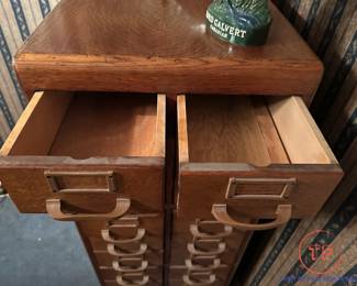 Antique 20 Drawer Oak Library Card Catalog Cabinet