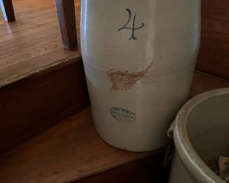 1930's RED WING UNION Stoneware #4 Butter Churn Crock with Lid and Wood Rod Agitator