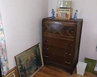 Vintage Clock Radio New in the Box! Waterfall Style Highboy Dresser!