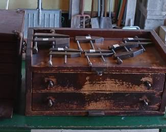 Vintage Machinist Tools and 2 Wooden Toolboxes!