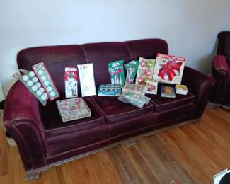 1930's Mohair Couch and Various Vintage Christmas Items!