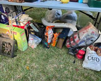 Camping stove 
Life jackets
Tent
Fabric 
Sanders 
Sleeping bags