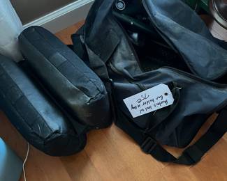 Hunters stool with gun holder in carrying case
Riffle sand bag gun holder 