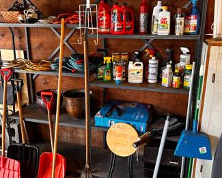 Lots of cleaning and garden supplies. Shovels, brooms, rakes etc... the usual adage suspects! 