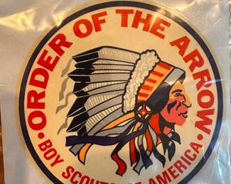 An entire collection of Vintage Boy Scouts of America Items! Hats, Sashes, Patches, Cutlery, Badges, Belt Buckles etc... Order of the Arrow Window Sticker! 
