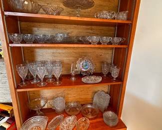 This entire wall is mostly FOSTORIA and other high end vintage glassware!
