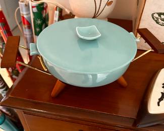 An AWESOME Teal MCM Lidded Serving Dish with stand! EXCELLENT condition!