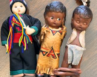 Three great old dolls. The Indigenous American Dolls are celluloid and are CUPIE! 