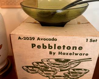 This is a MINT IN THE ORIGINAL BOX MCM 9 pc. Avocado Salad Service! Its complete! Even the box is nice! 