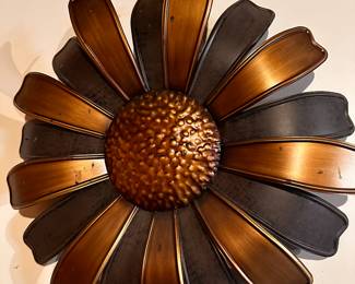 Got the keys today! Here is our initial walkthrough! A fantastic large MCM copper flower sculpture! There are three of these! 