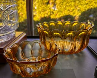 A ;pair of MCM Amber Scalloped Bowls! 