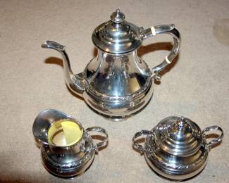 3 Piece Sterling Reed & Barton Hibiscus Tea Set