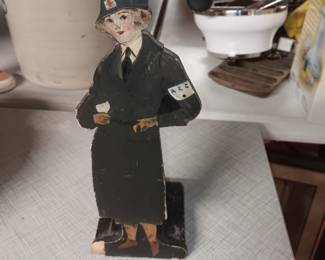 WWI era wood and metal vase of American Red Cross nurse