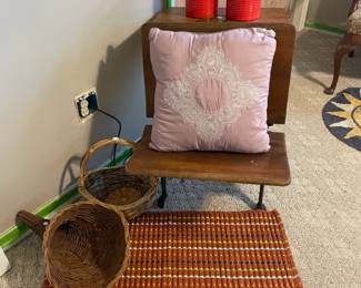Woven baskets, Decorative pillows, Silent Giant school desk, Area rugs