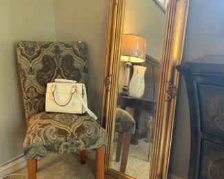 Fabric accent chair, Queen Anne style accent table