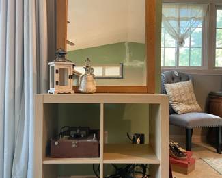 Storage shelf with bins, Dresser top mirror