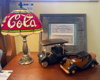 Coca Cola Table Lamp, Wooden model cars