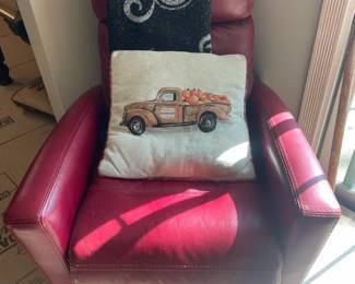 Leather Pushback Recliner, Accent pillows